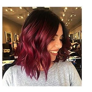 Ombré wine red short wave wig, 14 inches